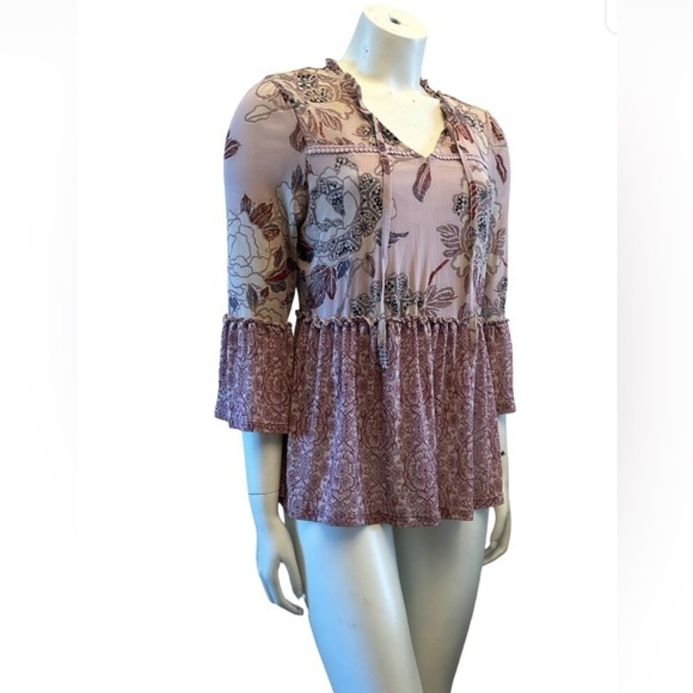 Knox Rose Pretty Boho Floral Ruffle Blouse w/ Built In Camisole